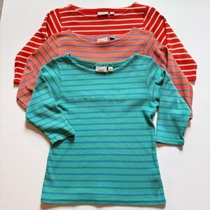 Bundle of 3 L.L.Bean French Sailor 3/4 sleeve striped tops, size Petite Small